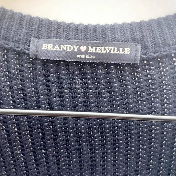 Brandy Melville Ribbed Knit V Neck Pullover Sweater Cotton Navy Blue - Image 5