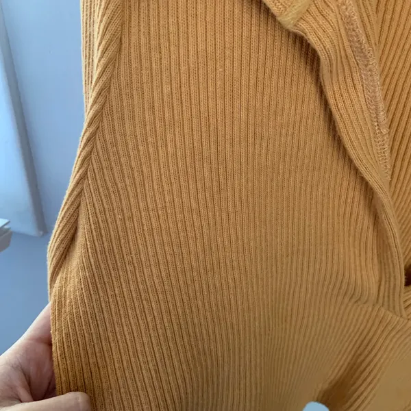 Free People Large Deep V Neck Collar Long Sleeve Rib Mustard Yellow - Image 6