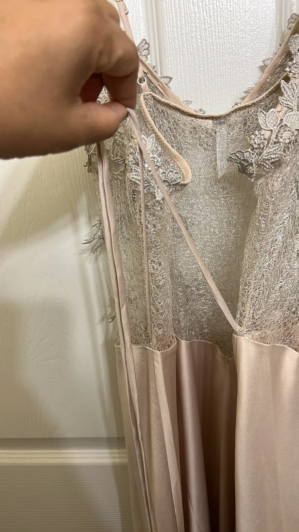 Champagne Showstopper Metallic Lace Long Gown - Image 11