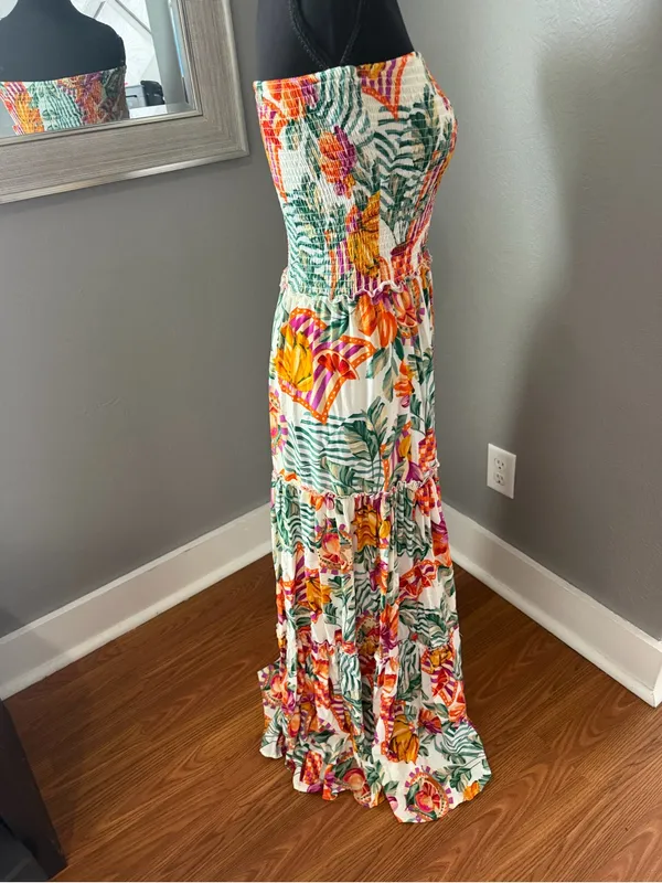 Abel The Label x Anthropologie Tropical Floral Strapless Smocked Maxi Dress SM - Image 5