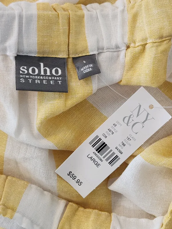 Soho by New York & Company Yellow Stripe Strapless Jumpsuit Size Large NWT - Image 10
