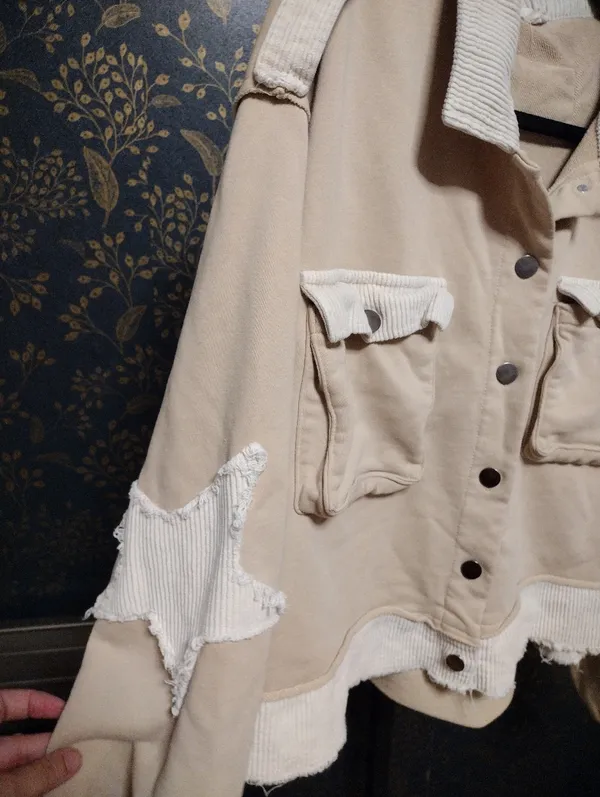 POL Oversized Starlight Glow Utility Jacket with Cream Corduroy Trim - Image 2