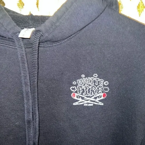 White fire dispensary crop top cropped hoodie size S - Image 3