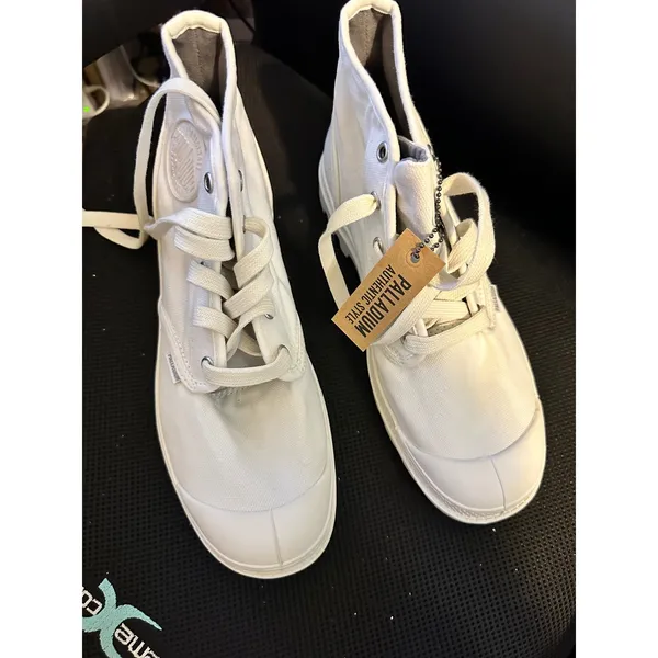 Palladium Pampa‎ Boots Womens White Canvas High Top Lace Up Casual Shoes NIB 9 - Image 3