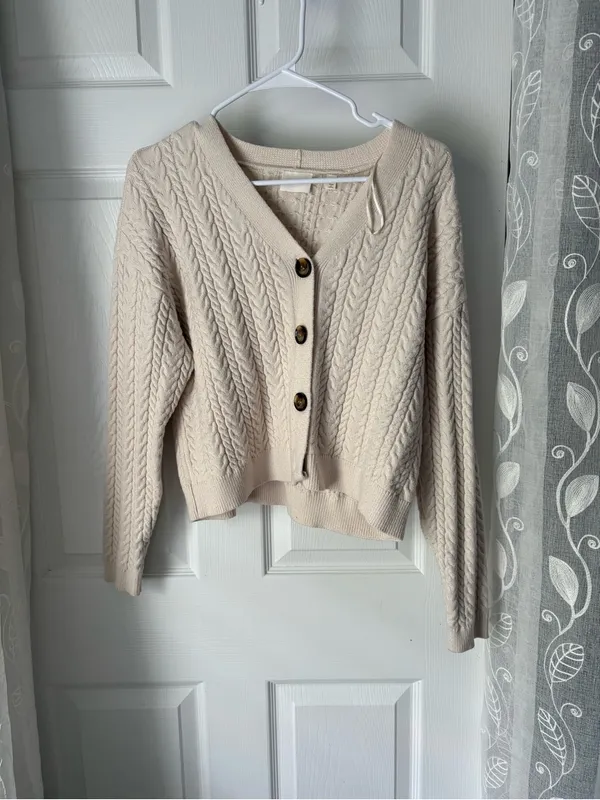 Cyrus Cable Knit Button-Front Women's Cardigan Sweater size L - Image 2