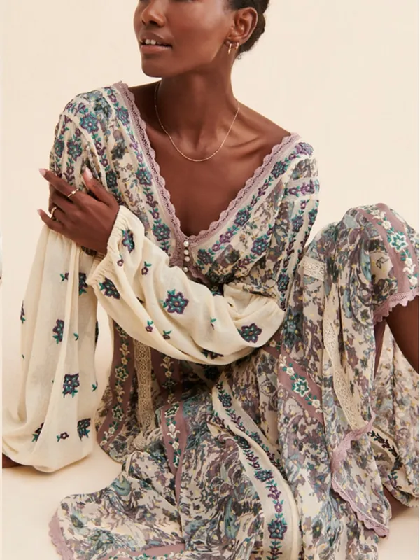Anthropologie Let Me Be Floral Embroidered Lace Long Sleeve Bohemian Maxi Dress - Image 2