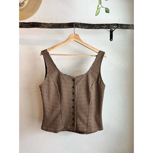 Maeve x Anthropologie Brown Checkered Jacquard Bustier Tank Top Size Large - Image 3