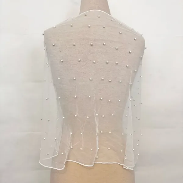 Bridal Sheer White Pearl-Embellished Shawl Wrap Bolero Wedding Gown caplet - Image 2