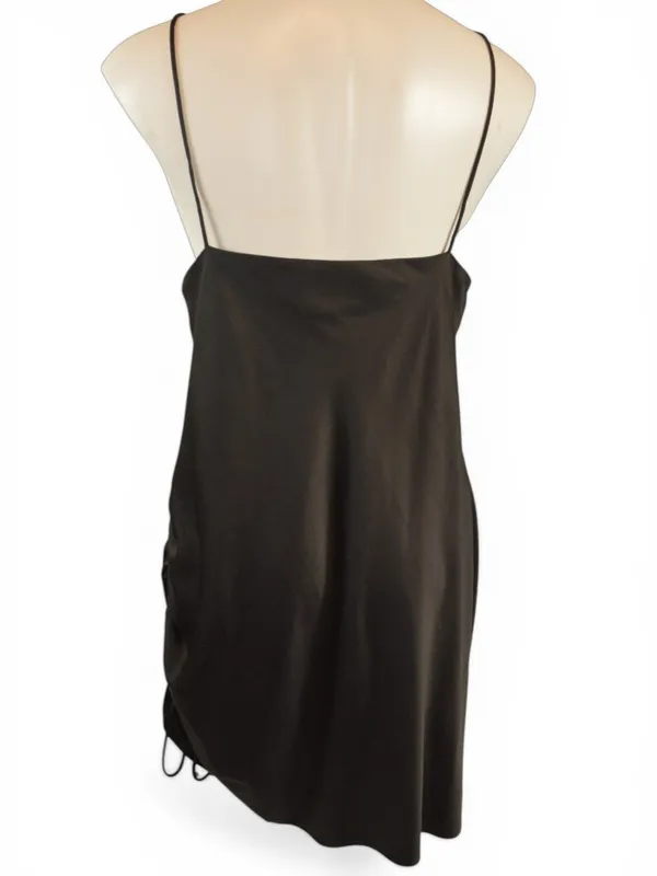 Topshop Black Satin Slip Dress Ruched Side Cowl Neck US 14 - Image 3