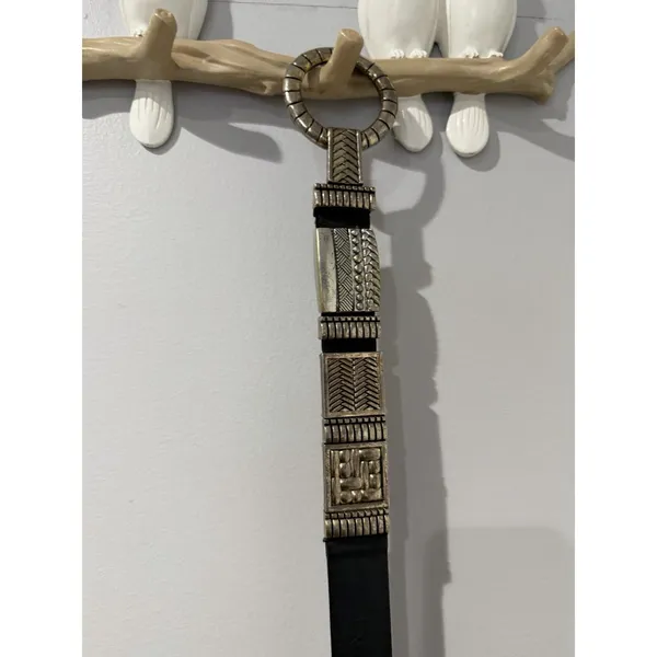 Chicos Black Leather Stretch Metal Belt Women Size L Festival Statement Boho 35" - Image 3
