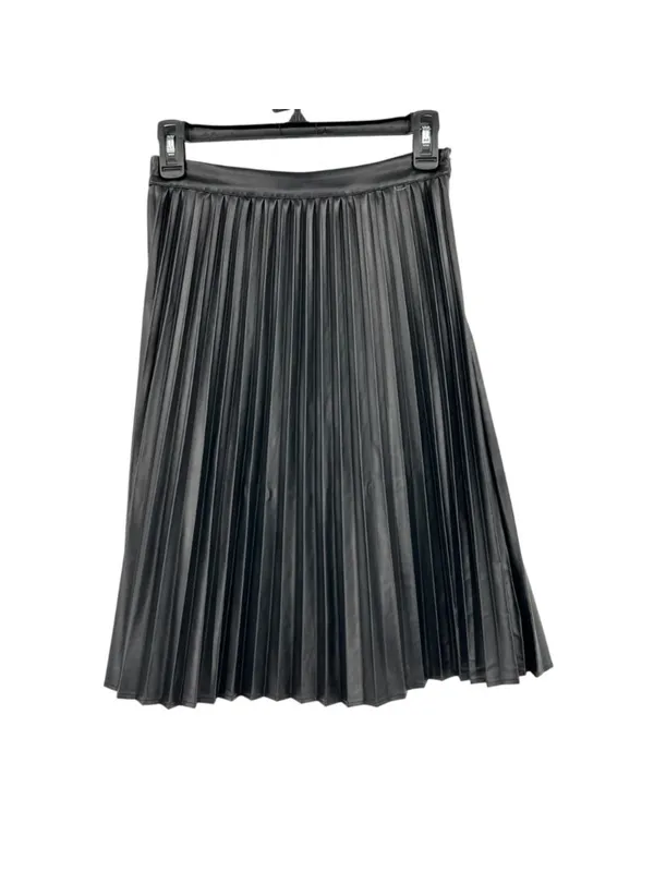 Monteau Black Faux Leather Accordion Pleated Edgy Chic Midi Skirt Size Small - Image 3