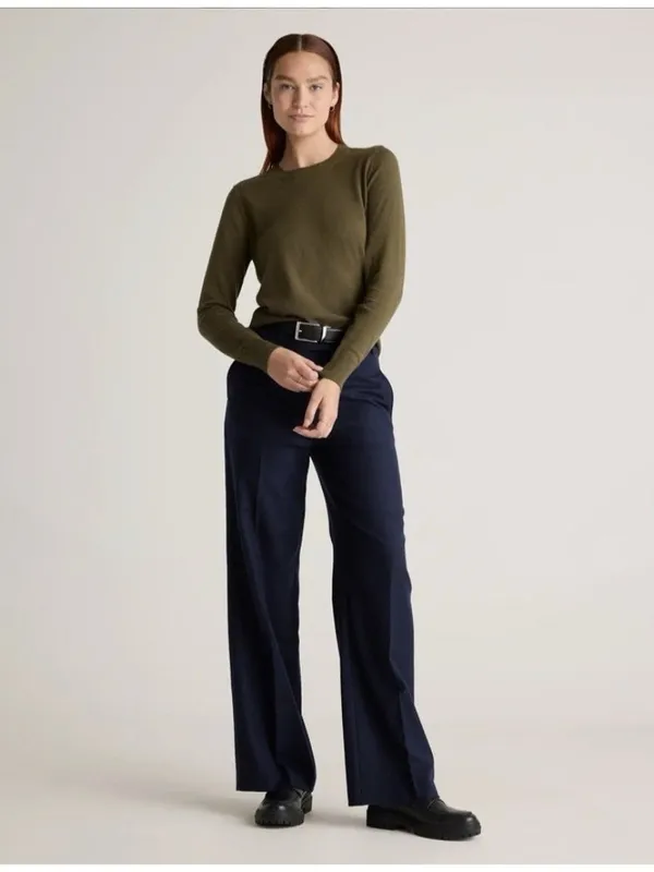 Quince Lightweight Cotton Cashmere Crew Neck Long Sleeve Sweater Olive Size M - Image 2