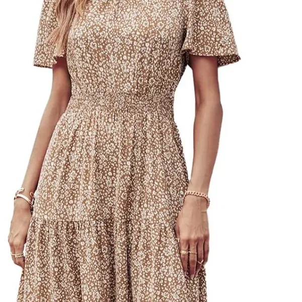 New..Fashion Dress XL Brown & White Floral Midi Dress - Image 8