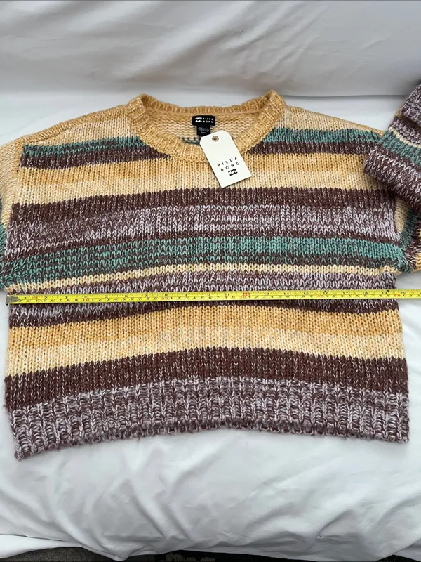 Billabong Striped Crewneck Sweater in Yellow, Brown & Teal - Image 4