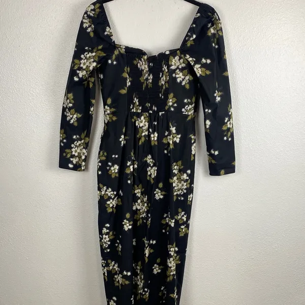 Reformation Floral Sweetheart Neck Midi Dress Long Sleeve Side Slit Size 6 . - Image 7