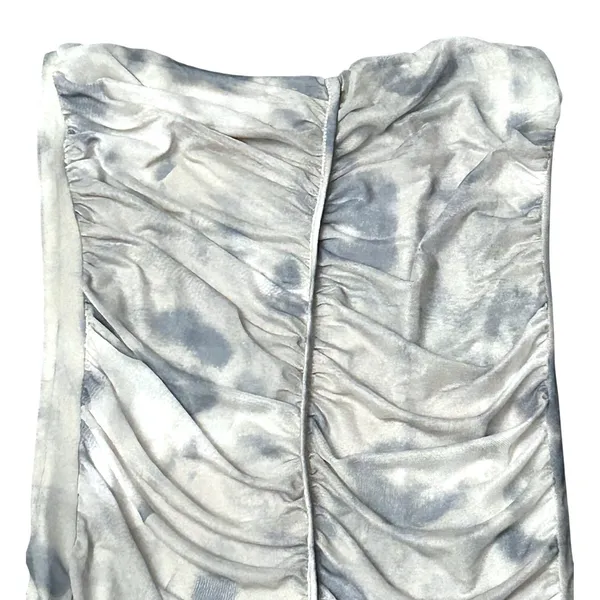 Zara Womens Strapless Ruched Mesh Maxi Dress Gray White Glam Luxe Sultry Small‎ - Image 15