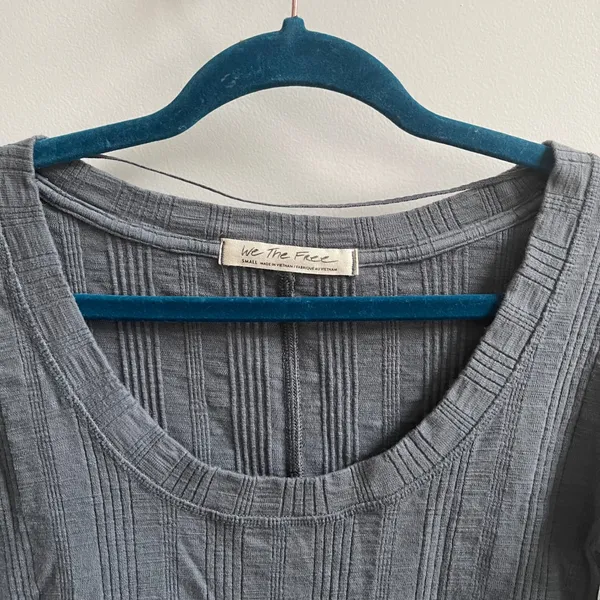 Free People We The Free Top Women S Grey Blue Boho Tie Dye Ribbed Scoop‎ Neck - Image 4
