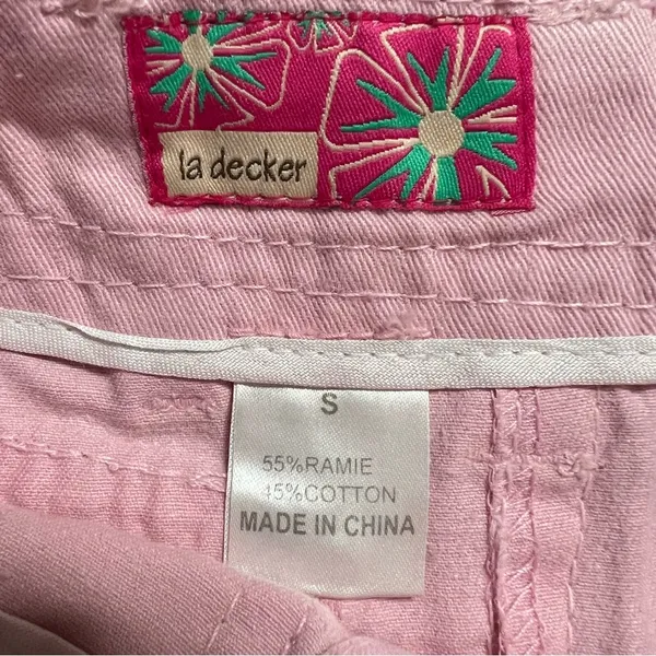 La Decker Pink Denim Floral Embroidered Cargo Skirt Size Small Vintage Y2K - Image 3