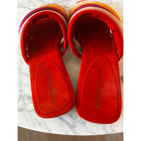 Donald J. Pliner Kip Slide Sandals 8 Red Multi Suede Rainbow Multi-Strap Shoes - Image 2