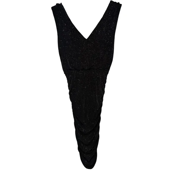 Alice + Olivia Slinky Ruched Shimmer‎ Dress Sparkle Black Gold Size Small - Image 2