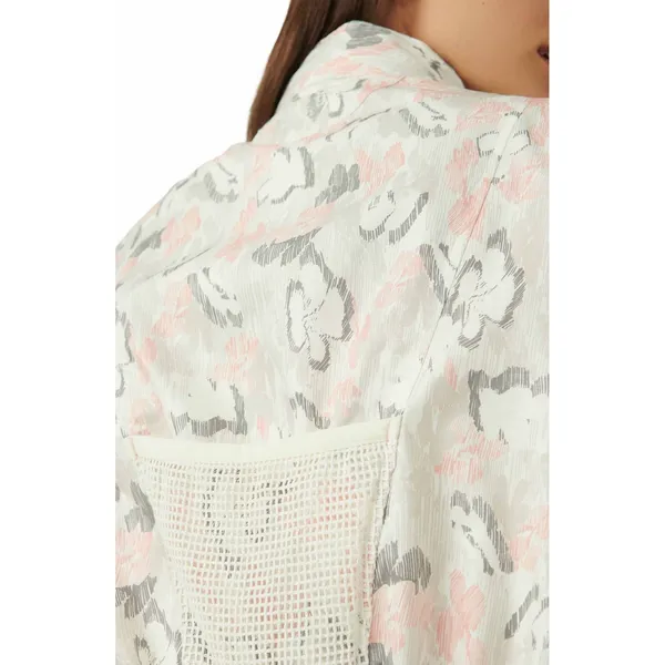 Free People FP Movement Off The Grid Floral Utility Vest Hooded Size XS Ivory - Image 3