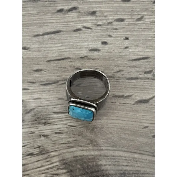NK Thailand 925 Sterling Silver turquoise ring Rectangle Square Approx Size 7.5 Blue - Image 6
