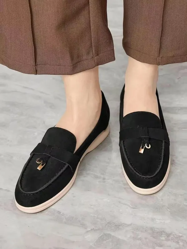 Faux Suede Metal Accent Moccasin Loafers - Image 2