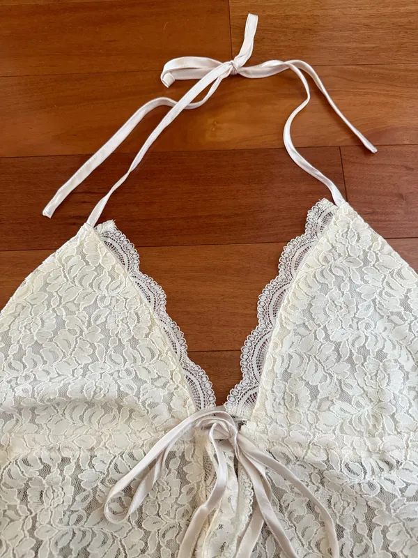 Peppermayo Cream Lace Tie Front Halter Top - Image 3