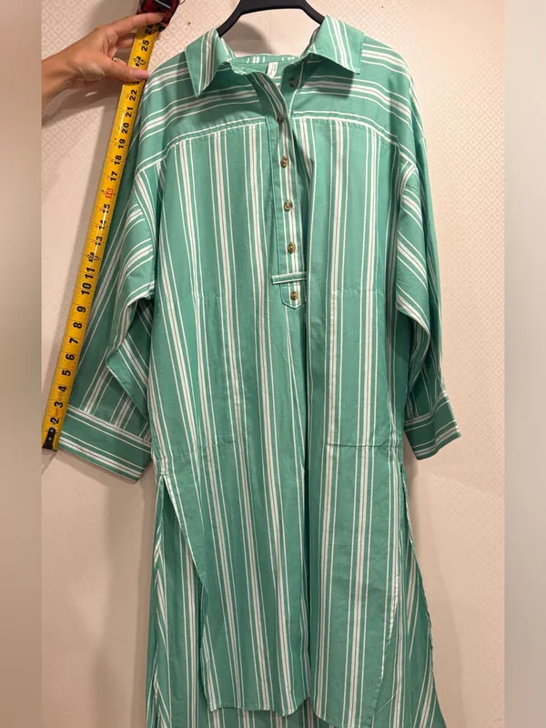 NWT Anthropologie Mint Green and White Striped Midi Shirt Dress Cotton - Image 9