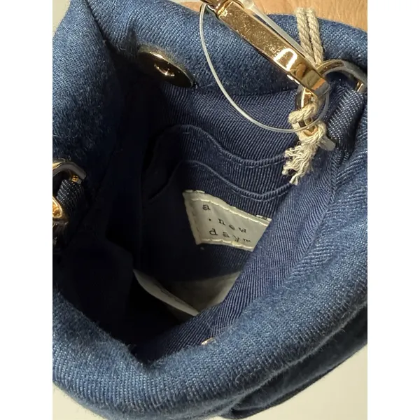 A New Day Cell Phone Purse Bag Denim Blue Gold Chain Crossbody Chic Festival New - Image 4