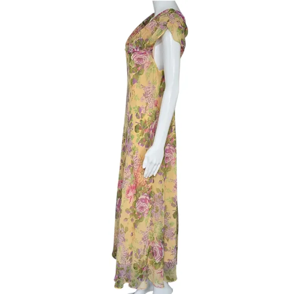 Vintage Miss Dorby 90s Buttercream Chiffon Floral Maxi Dress – Size 16 - Image 3