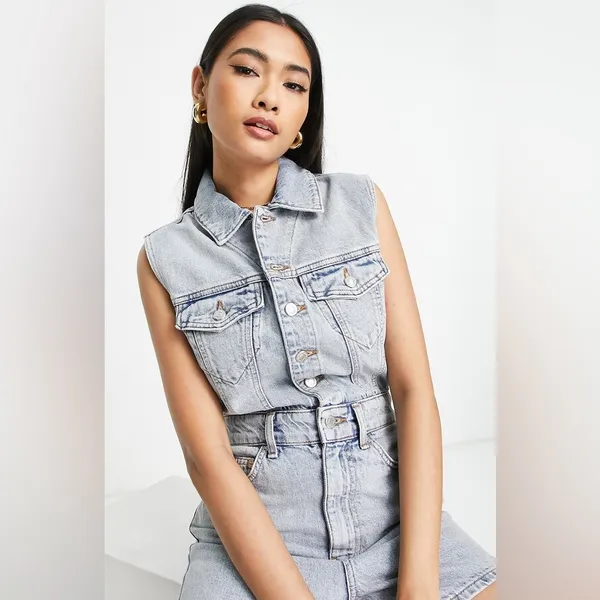 NWT Topshop‎ Kort Denim Romper Size 4 - Image 4