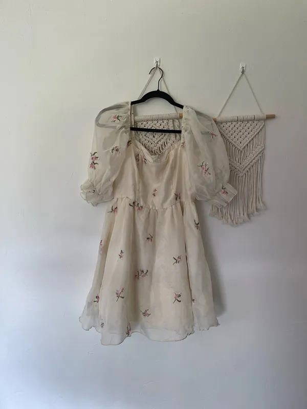 Cider Sadie Embroidered Floral Mesh Puff Sleeve Mini Dress - Image 3