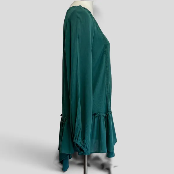 Maurices Tunic Blouse Medium Green Crochet Lace Peplum Ruffle Long Sleeve Boho - Image 4