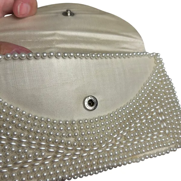 VTG 50s Pearl Beaded Clutch Japan White Evening Bag Glam Coquette Bridal Wedding - Image 5