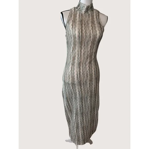 Skies Are Blue Crochet Mock Neck‎ Sleeveless Maxi Dress 96225 Beige XS NEW - Image 5
