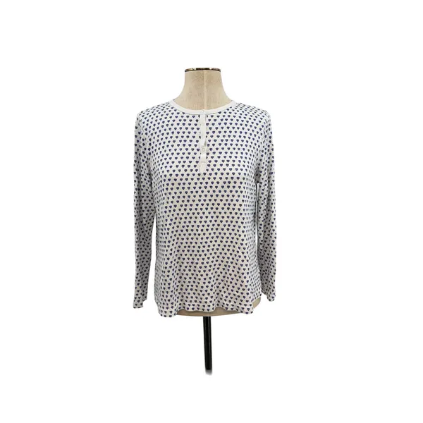 Roller Rabbit Blue Heart‎ Pajama Top Pima Cotton Henley Sleep Shirt Size Small - Image 3