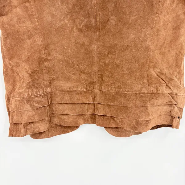 Chicos Brown Genuine Suede Vest Sz 2/L Boho Coastal Cowgirl Y2K Pleated Western - Image 5