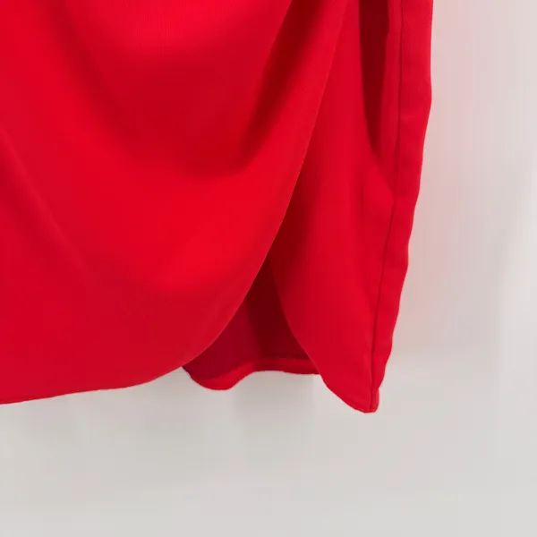 Amanda Uprichard Red Surplice Ruched V-Neck Mini Dress Size Small Tulip‎ Skirt - Image 4