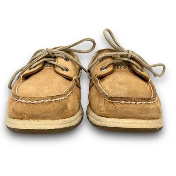 Sperry Top-Sider Intrepid 2 Eye Leather Mesh Linen Tan Beige Loafer Boat Shoes 7 - Image 3