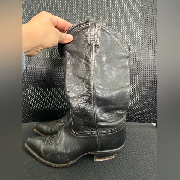 Tony Lama Black Leather Cowboy Boots Style 1016 Sz 6.5 Note All Photos - Image 3