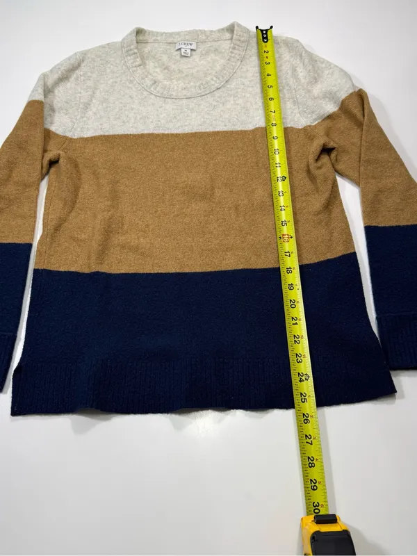 J. Crew Wool Blend Colorblock Crewneck Sweater in Cream, Brown & Navy - Image 3