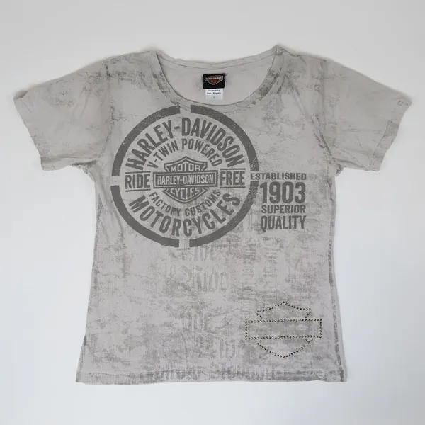 Y2K 2016 Harley Davidson Gold Stud Logo Shirt Gray Size L - Image 3