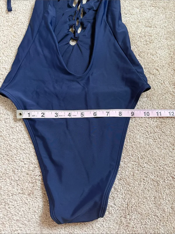 Aerie Navy Blue Lace Up Deep Plunge One Piece Swimsuit. Size Small - Image 9