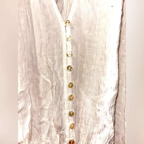 FREE PEOPLE Boho Marigold Buttondown Cream Netallic Lace Flowy Blouse Top L - Image 4