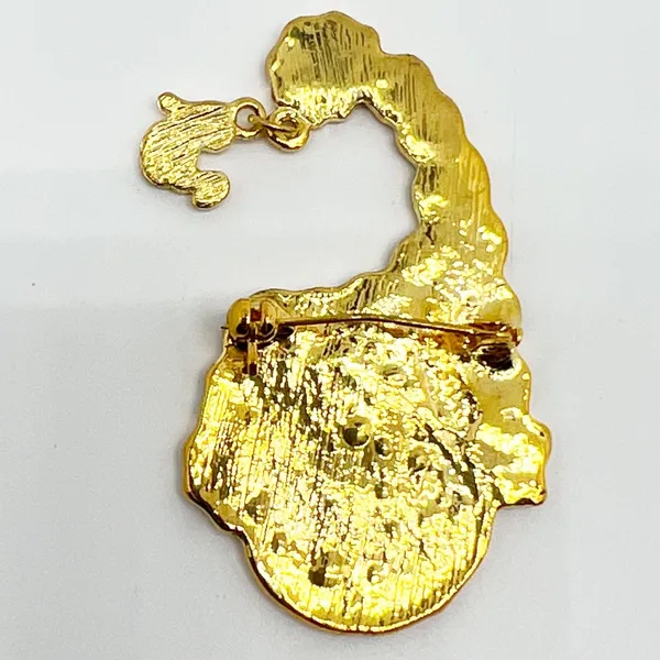 NEW Gold Tone Christmas Cat Santa Claus Brooch Pin - Image 2