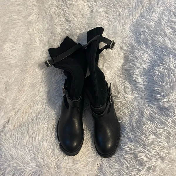 Kawaii Black Knitted socks belted Boots - Image 3