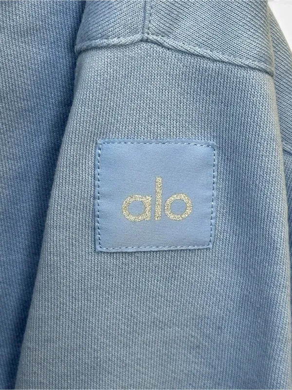 Alo Yoga Blue Cropped Polo Sweatshirt Women’s M/L Oversized Long Sleeve - Image 9