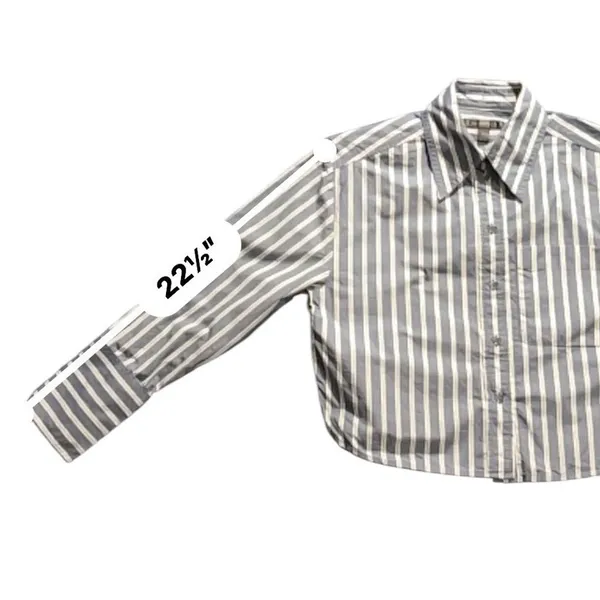 Banana Republic Blue White Striped Cropped Button-Up Shirt XS Cotton Long Sleeve - Image 7