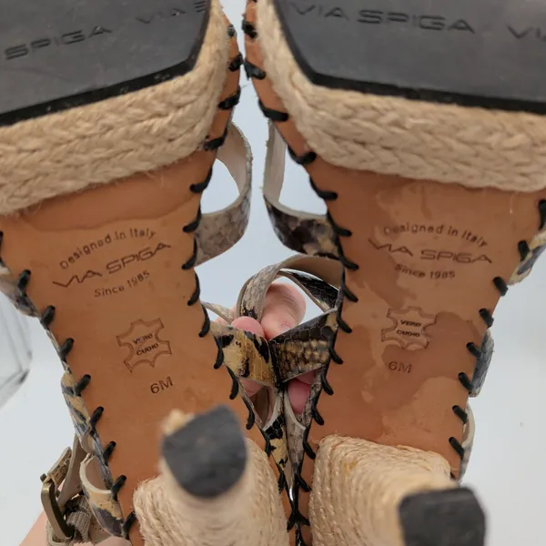 Via Spiga Snakeskin Print Jute Wrapped Platform Sandals Heels Tan‎ Brown 6M - Image 7